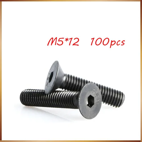 100pcs M5x12 mm M5*12 mm flat head countersunk head black grade 10.9 Alloy Steel Hex Socket Head Cap Screw nails,bolts