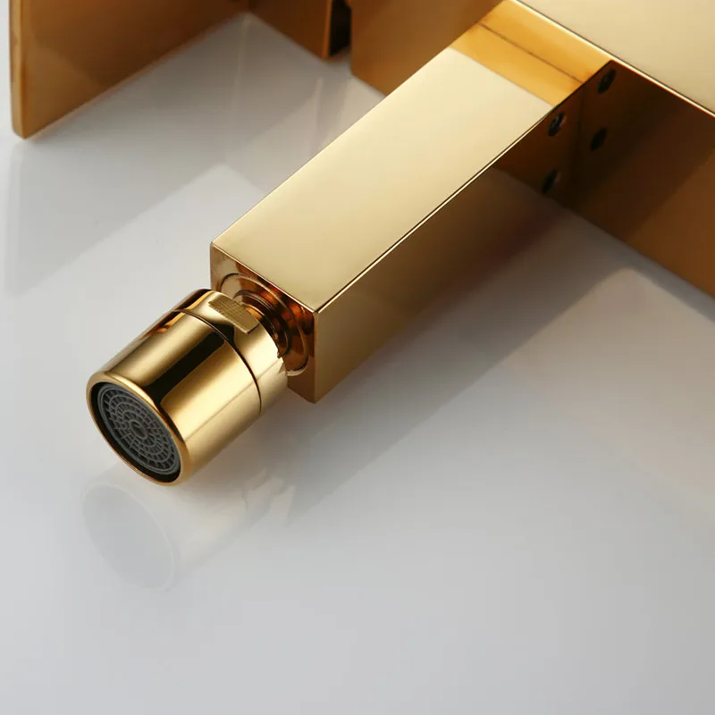 Imagem -02 - Smesiteli Torneira de Banheiro de Latão Sólido Estilo Quadrado Acabamento Dourado. Torneira Única com Misturador de Água para Bidê Torneiras de Montagem