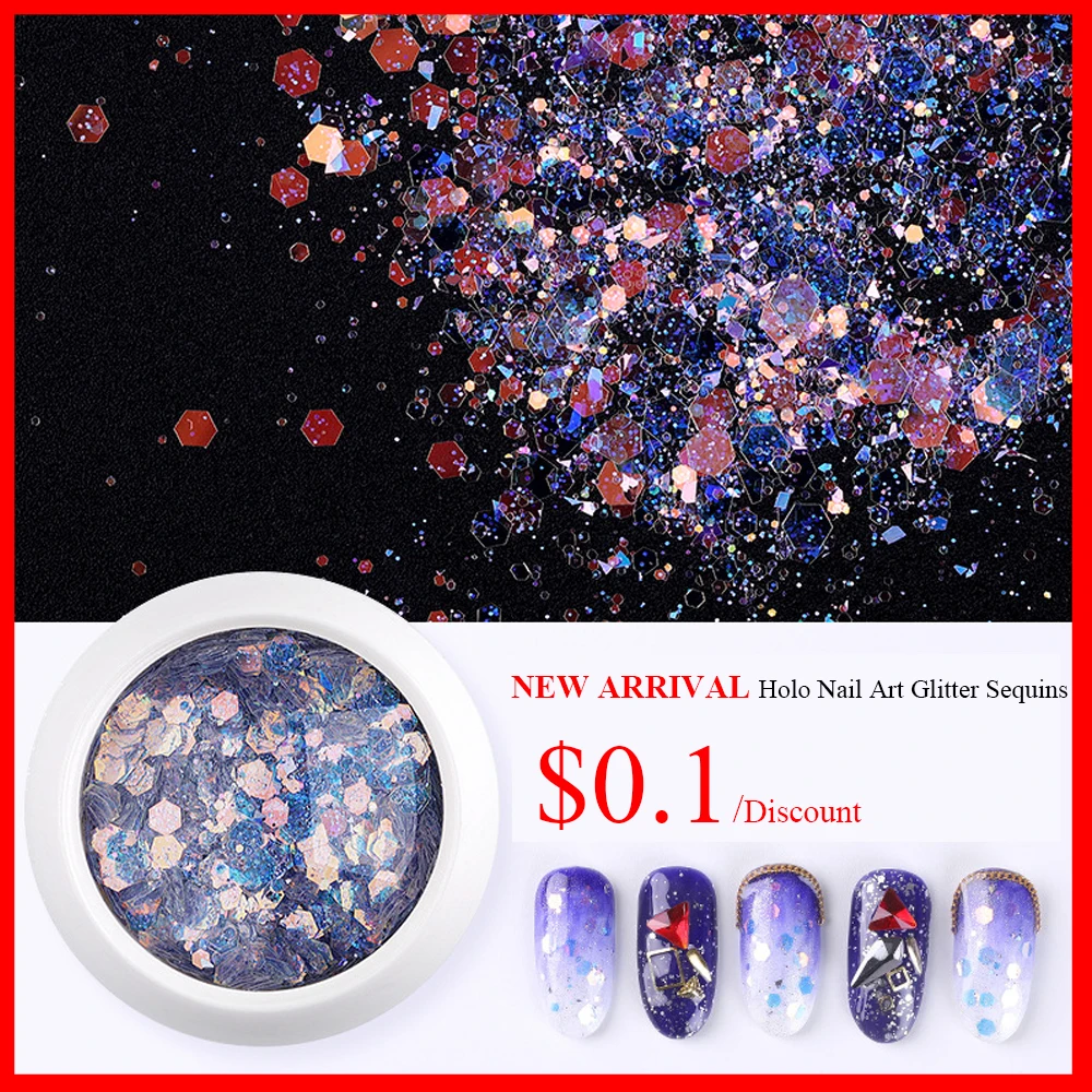 

1pc Round Box Holographic Nail Glitter Sequins with Shiny Rainbow Colors for Manicure Design Accessories