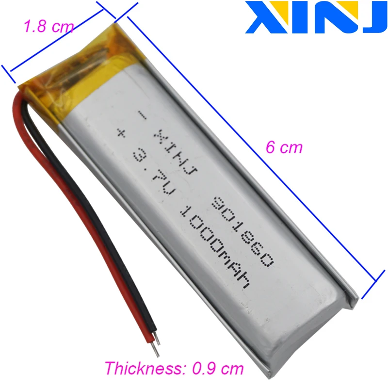 XINJ 3.7V 1000mAh akumulator litowo polimerowy akumulator litowy LiPo 901860 do kamery samochodowej DVR DVC GPS E-Book rejestrator jazdy