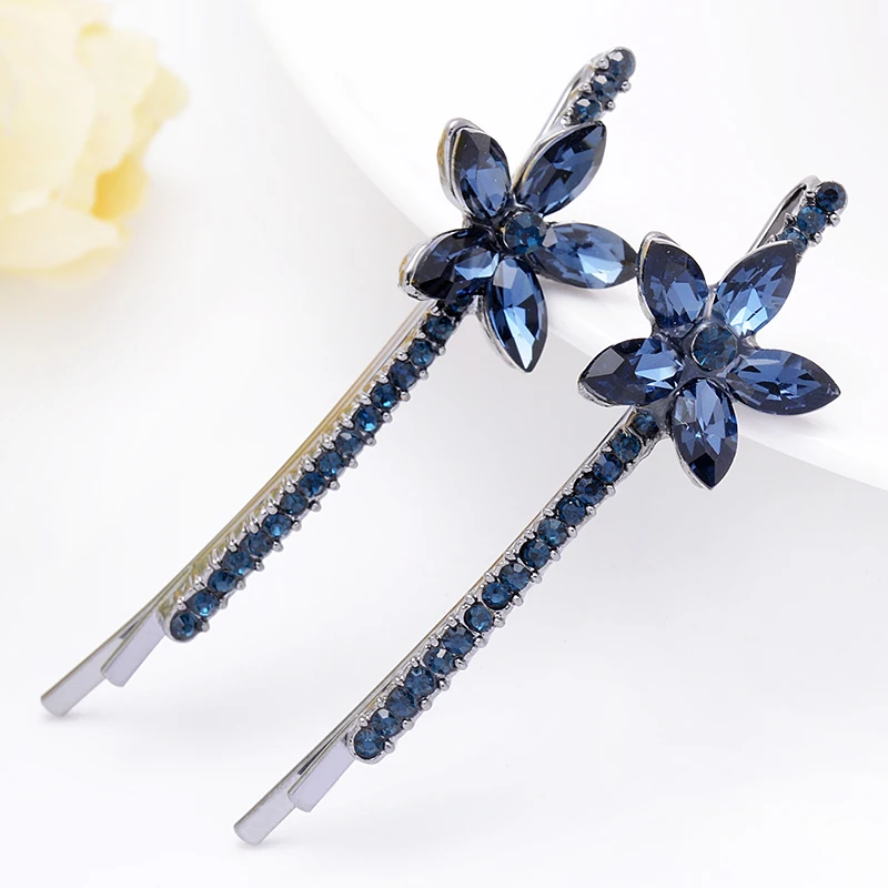 EASYA Blue Rhinestone Crystal Butterfly Cherry Flower Bowknot Hairpin Clip Fashion Metal Heart Hair Barrettes Hearwear