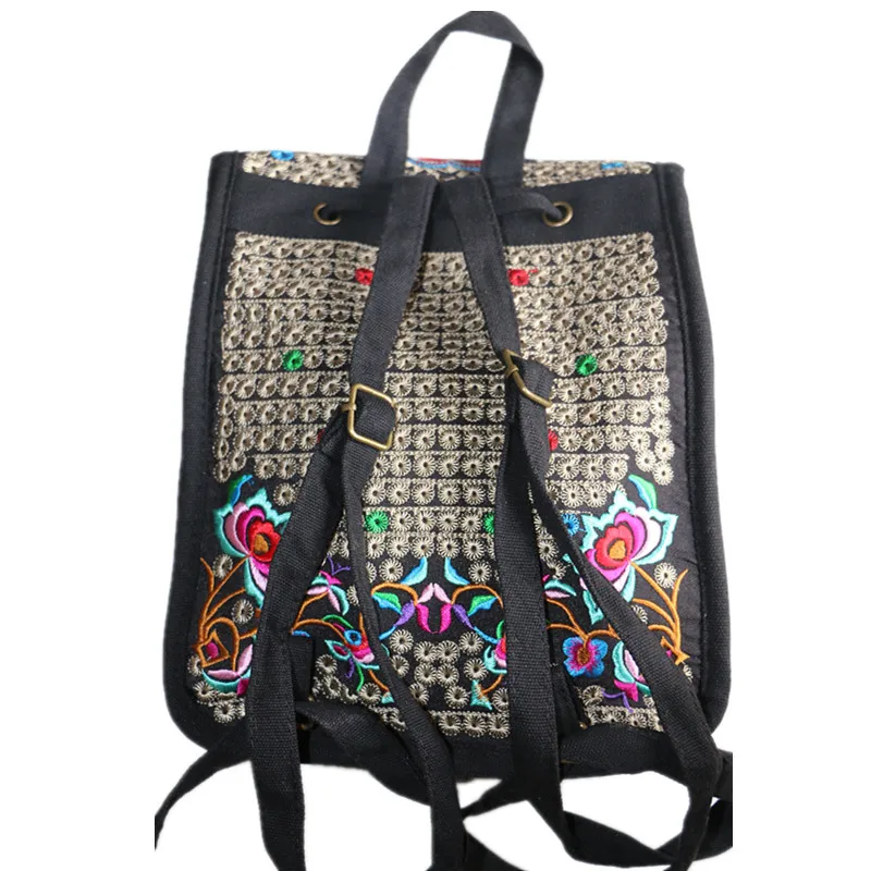 Vintage Backpack Fashion Cute Bag for Saunter Chinese Yunnan Girls\' Flower Embroidered Traditional Ethnic Style Women Canvas CR