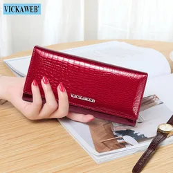 VICKAWEB long wallet genuine leather wallet women purse Solid ladies purse Hasp womens wallets and purses Casual Money Bag New
