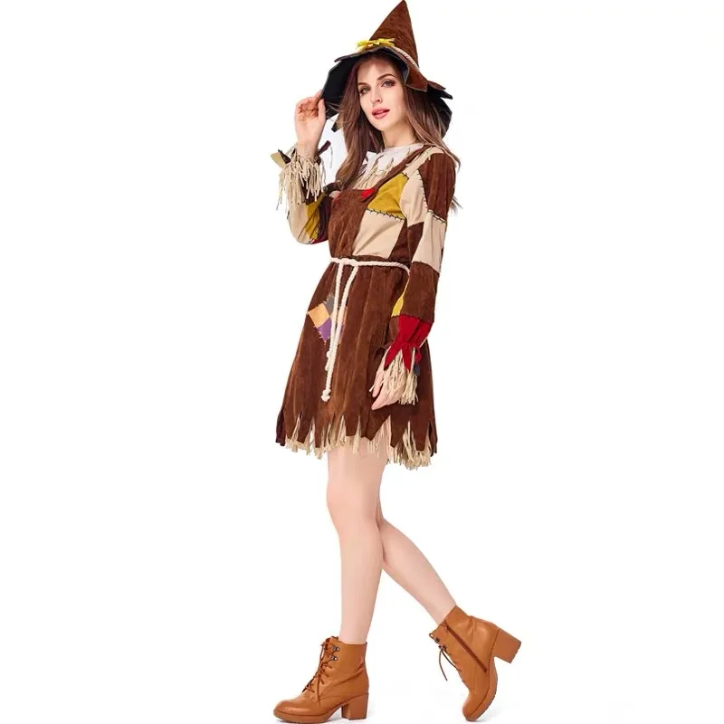 Adult Women Halloween Beggar Costumes Female The Scarecrow Hunk Cosplay Carnival Purim Parade Stage Show Role Play Party Dress