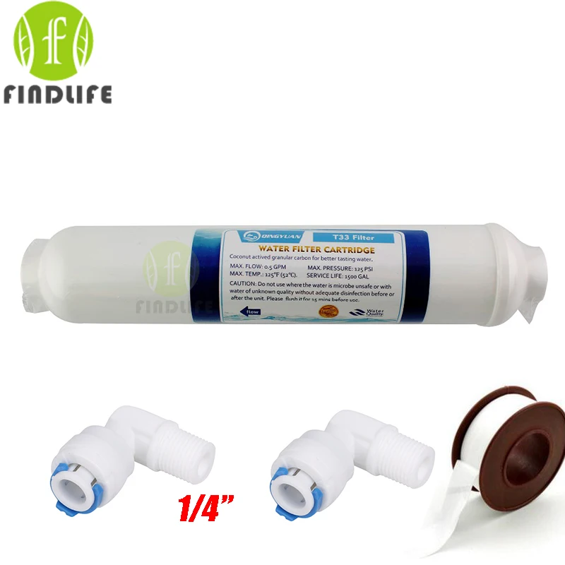 10 pollici T33 con 2 pcs montaggio Depuratore di Acqua di COCCO IN LINEA di Carbonio Post ACQUA FILTRO 5 MICRON FILTRO a CARBONE PER OSMOSI INVERSA