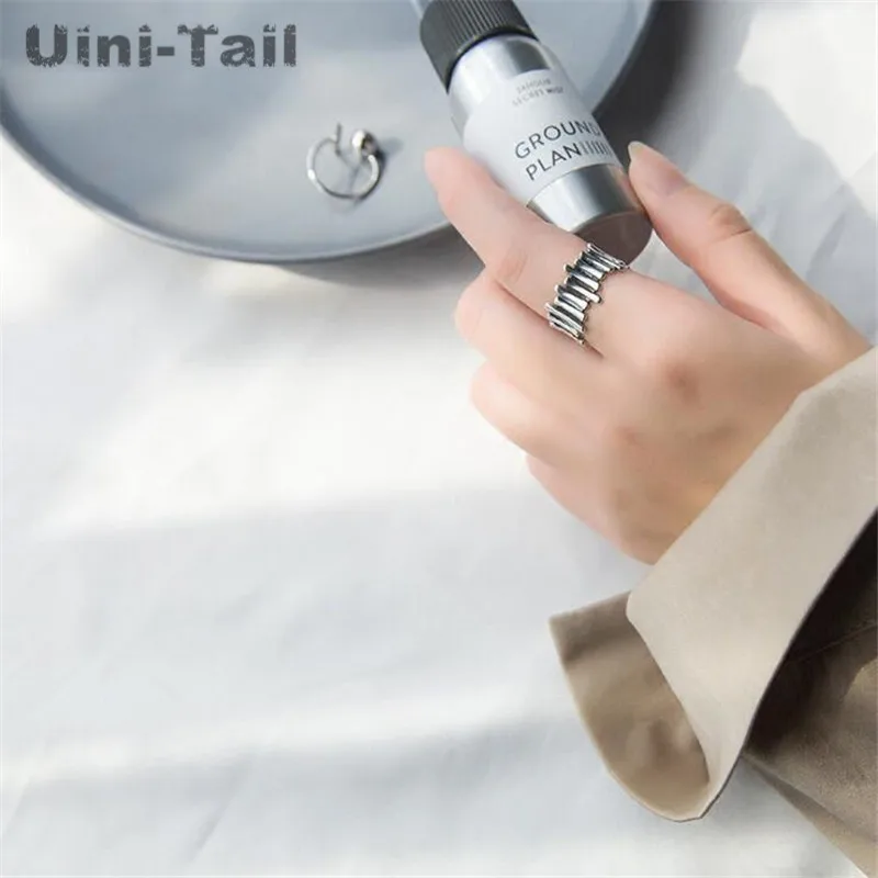 Uini-Tail hot new 925 Tibetan silver old irregular opening ring female creative personality irregular trend geometric ring JZ101