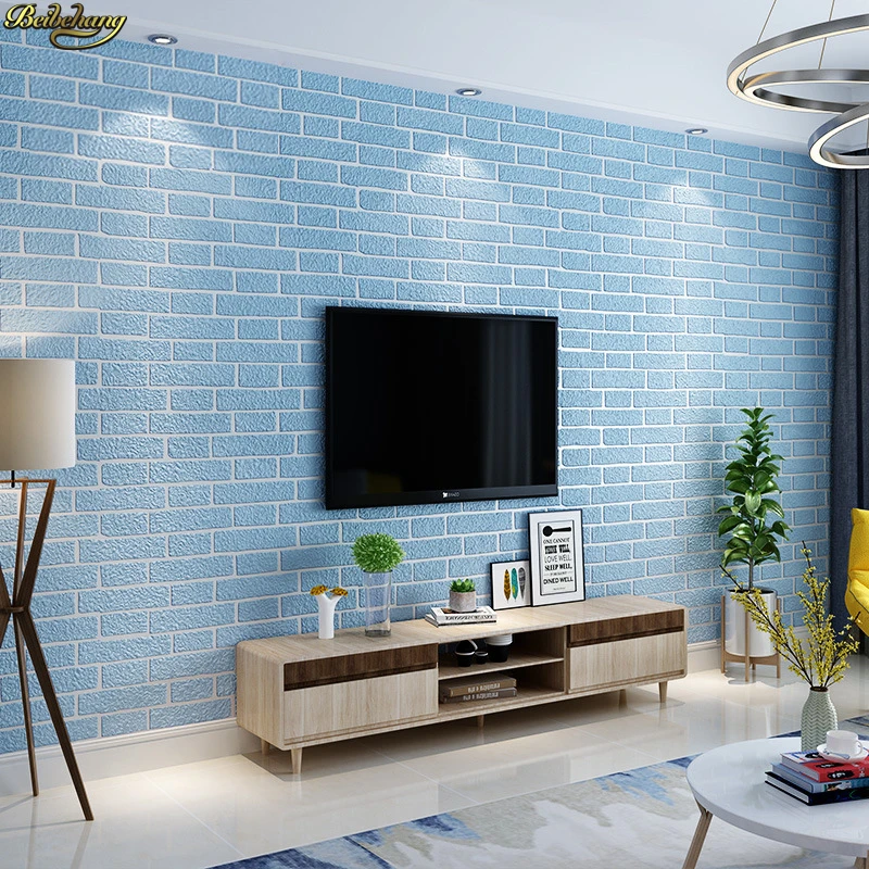 

beibehang Mediterranean blue white deerskin brick wallpaper for living room non-woven 3D stone wall paper roll modern home decor