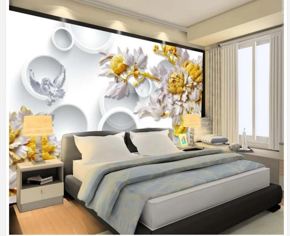 

3d customized wallpaper Home Decoration 3d wood carving flowers wallpapers for living room