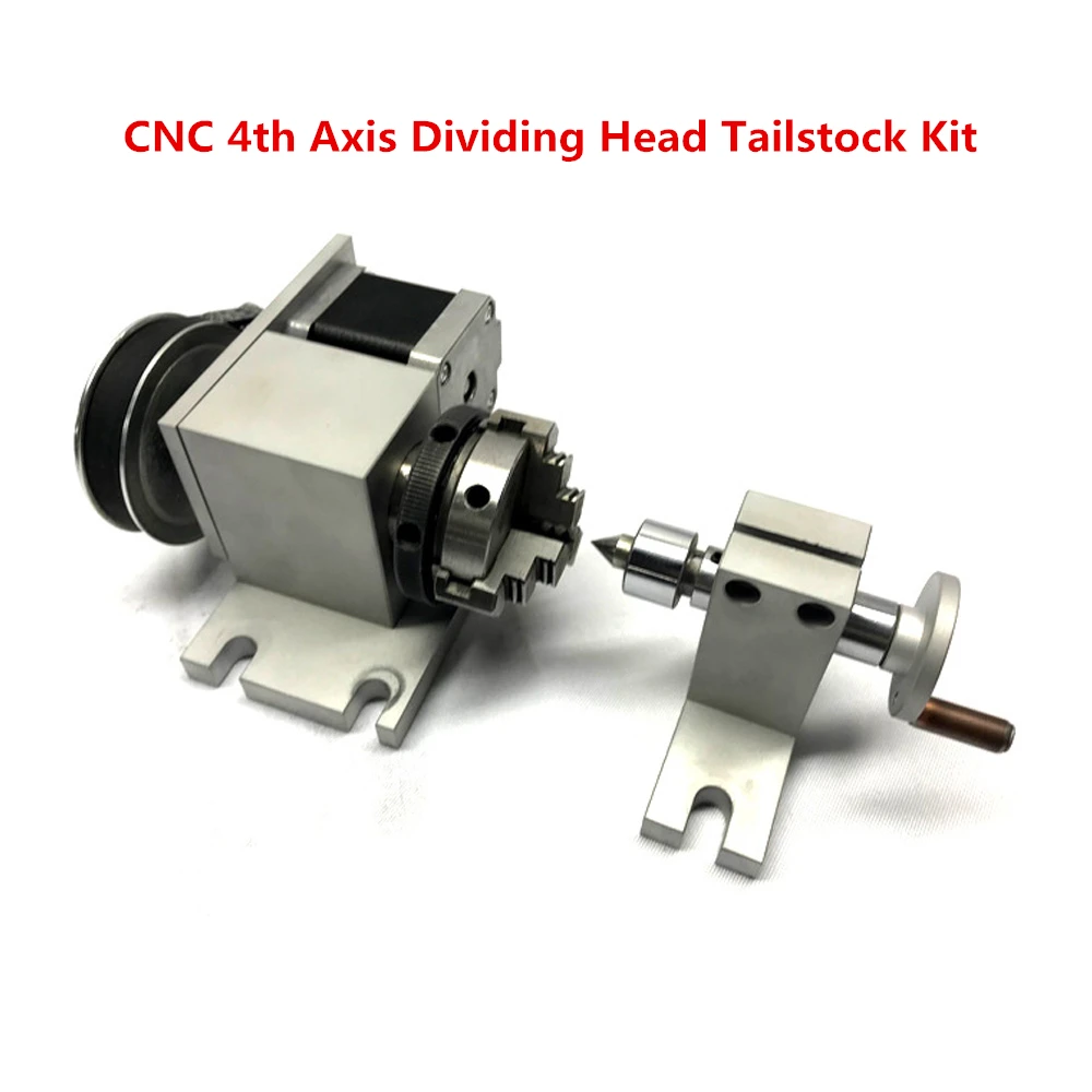 CNC 4th Axis Dividing Head Tailstock Kit Nema17 Motor 3-Jaw 50mm Chuck K01-50 Rotary Axis for DIY Woodworking CNC1520 Router