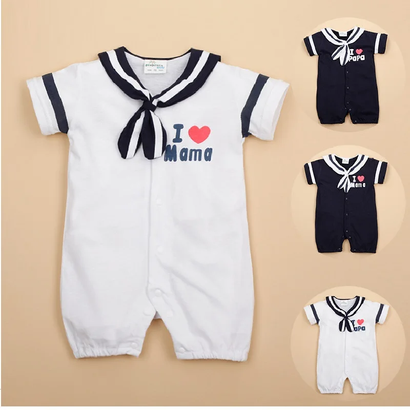 

Hooyi Sailor Baby Boys Rompers Baby Dresses Short Pants Summer baby Clothes Shortalls Outfits 100% Cotton I Love MAMA PAPA