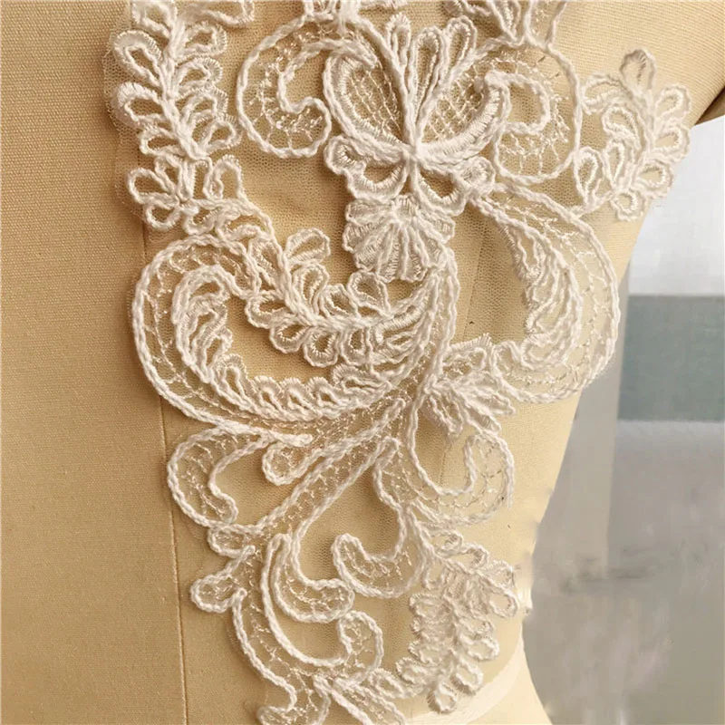 20Pieces Wedding Dresses Lace Applique Accessories Embroidered Lace Appliques Fabric Ivory White DIY Sewing Material