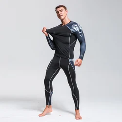 Mannen Thermische Broek> Thermisch Ondergoed Suits>Running Athletic Broek> Mannen Leggings Shirts Fitness Training Broek mannen Rashguard