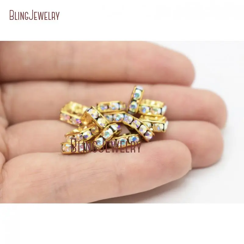 Light Gold ColorBrass Angel Aura Crystal Squaredelle Rhinestone Quatra Rondelle Spacer Bead 4mm 6mm 8mm FC26951