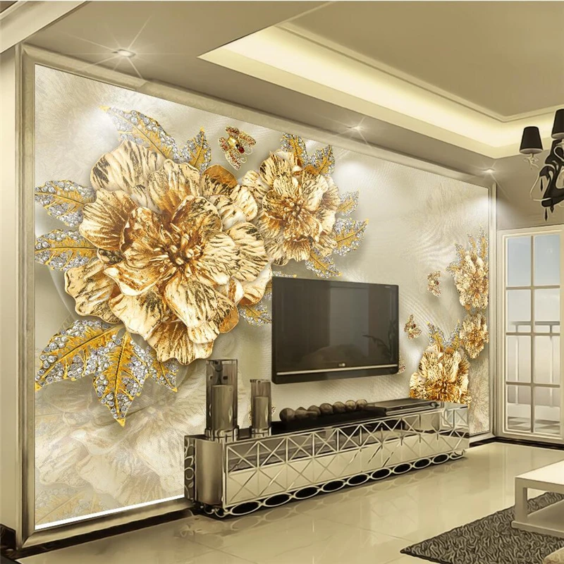 

wellyu papel de parede Custom wallpaper European luxury gold diamond flower silk jewelry background wall papier peint behang