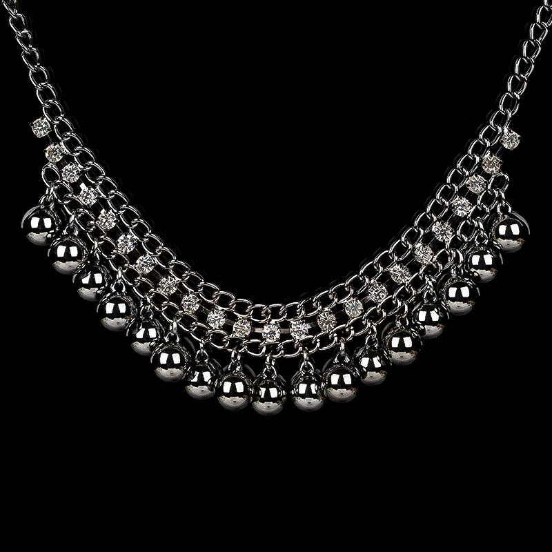 Newest Luxury Jewelry vintage Black Balls Crystal Necklace. Charm collar statement choker necklaces & pendants for women #N068