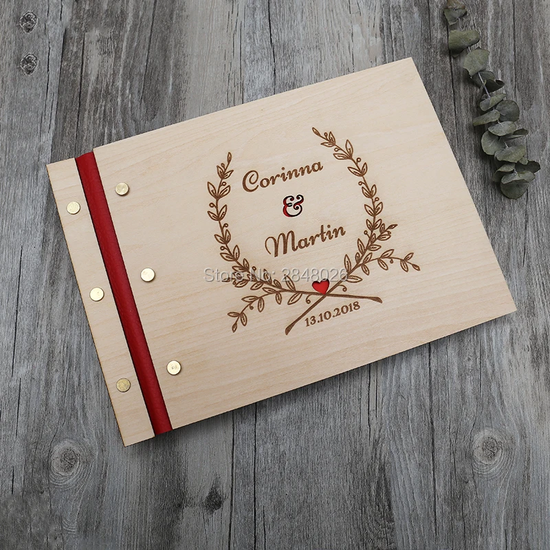 

Rustic engraved wreath with names wedding guestbook,Custom wooden Wedding Mr&Mrs guest book, personalized sign in album