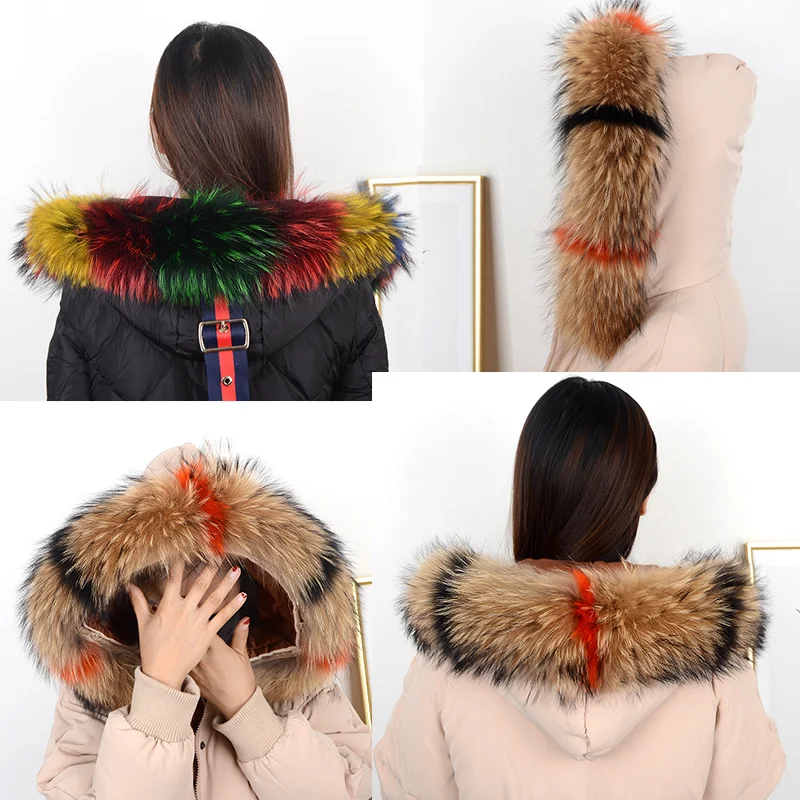 

ZDFURS* Super large raccoon fur collar real fur collar men and women tops down jacket clothing accessories hood triming raccoon