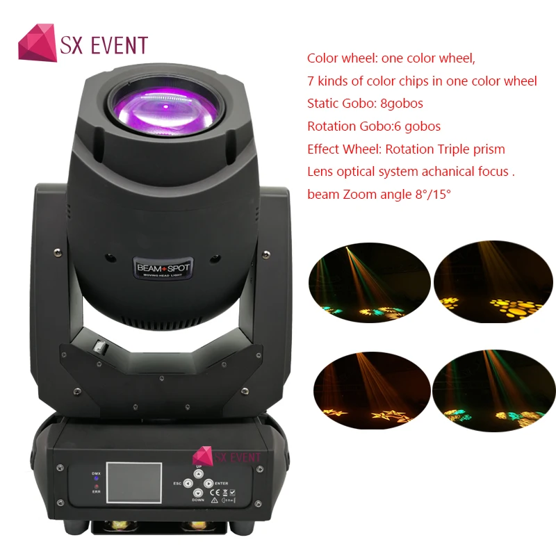 

New DJ Party Wedding Effect Lights DMX stage gobo pattern dj equipment 200w led beam spot 2in1 3prism moving head light