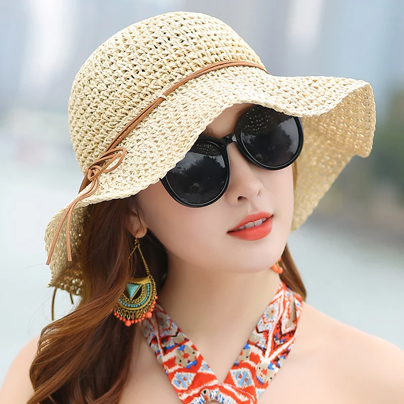 Princess Sweet Straw Hat Adult Soft Straw Sun Cap Girls Beach Sun Hat Foldable Weave Sun Hat Students Outside Travel Hat  B-7992