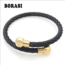 BORASI Brand Gold Color Wire Men And Women Charm Screw Nut Bracelets & Bangles High Quality Titanium Steel New Fashion Jewelry