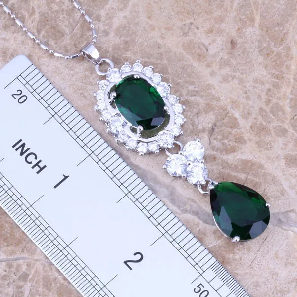 Green Cubic Zirconia White CZ Silver Plated Jewelry Sets Earrings Pendant Ring Size 6 / 7 / 8 / 9 / 10 S0045 image 3