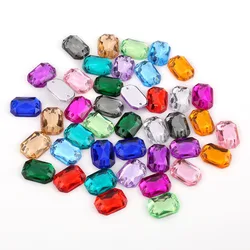 10*14mm Glitter Crysta Sew On Rectangle Acrylic Rhinestone Flatback Beads For DIY Garment Jewelry