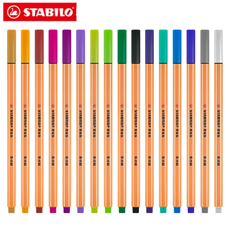 1Pcs เยอรมนี STABILO 88ปากกาไฟเบอร์ Swan Sketch สี Hook Line ปากกาสีเดียว24สีเลือกโลหะ Nib ก้านหกเหลี่ยม