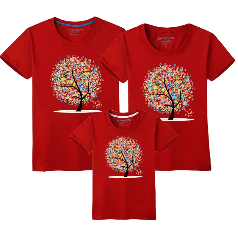 1pcs Number Tree Summer Family Matching T-shirts Father Mother Son Daughter Tops Tees Couple Cotton Clothing