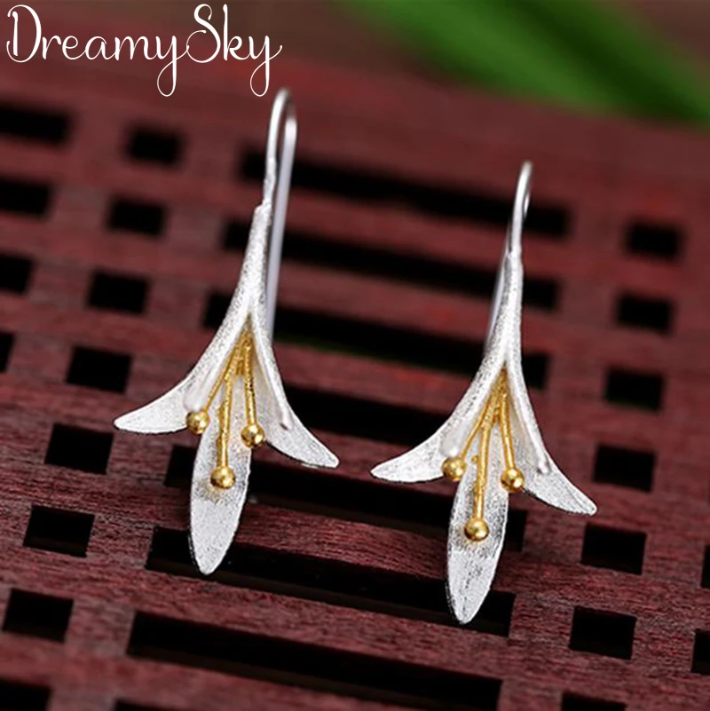 DreamySky 100% Real Silver Color  Jewelry Korean Vintage Big Large Flower Earrings For Women Gift Joyas Pendientes Brincos