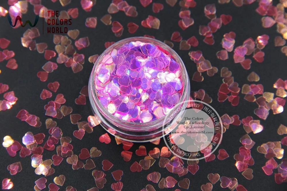 TCR339  American Fantasy Iridescen Pink color Heart Shape 4MM Size Glitter ,Specular luster glitter for nail Art DIY decoration