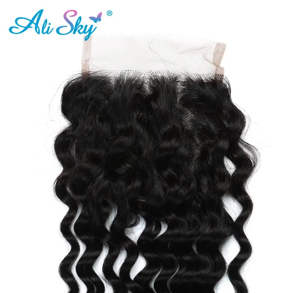 Lace Closure Deep Curly Closure 100% Human Hair Closure 4x4 Closure Brazilian Weaving Lace Frontal Closure Hair Toppe Ali Sky