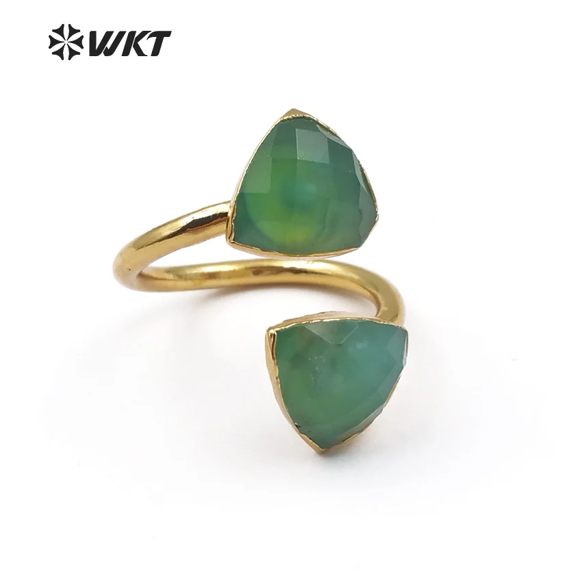 

WT-R317 Wholesale Natural Chrysoprase In Triangle Shape Faceted Green Stone With Gold Trim For Women Dainty Ring Jewelry