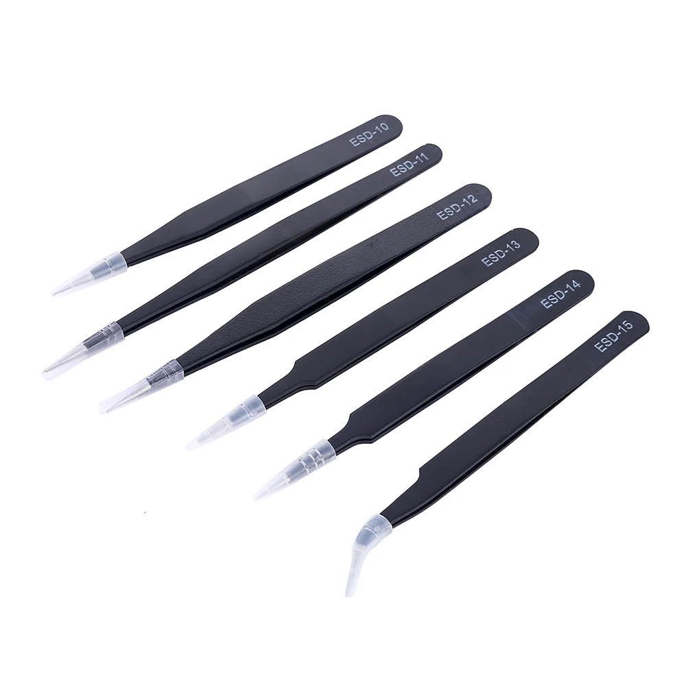 Anti-static ESD Stainless Steel Tweezers Set Maintenance Tools Industrial Precision Curved Straight Tweezers Repair Tools Set