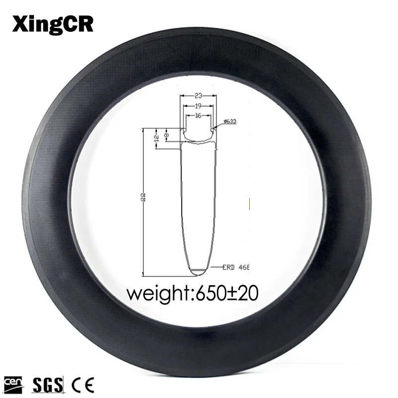 

Rims for Road Triathlon TT Cyclocross 700C*23c 88mm heigh Clincher V shape Full Carbon Fiber Road Bike Basalt Brake surface