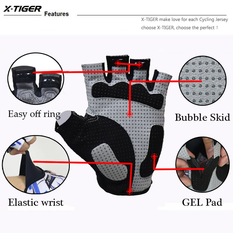 X-Tiger High Quality Hexagon 3D GEL Shockproof Sport Gloves Half Finger MTB Bike Gloves Cycling Gloves Bicycle Riding Gloves