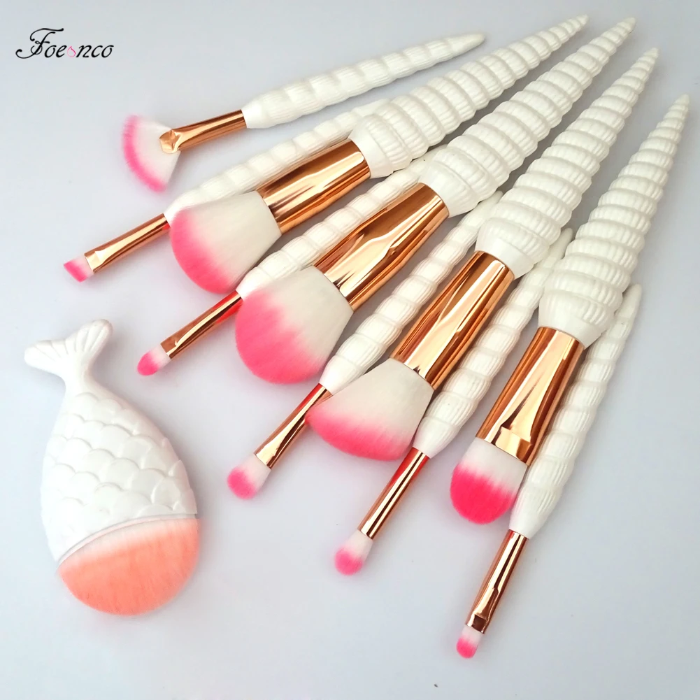 11Pcs Unicorn Conch Shell  Makeup Brushes Set Mermaid Foundation Powder Cosmetics Eyeshadow Face Kabuki Make Up Brush Tools Kit