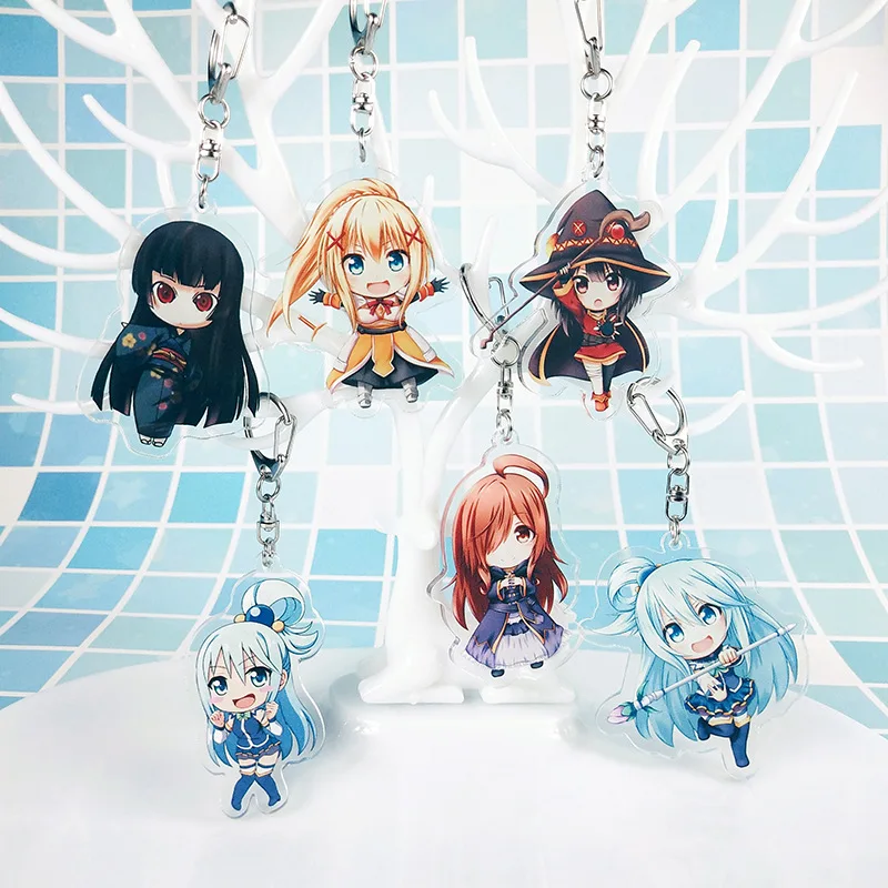 1pcs  Anime Keychain kono subarashii sekai ni shukufuku wo two Side Print keychain Keyrings Pendants Nice Present Y18