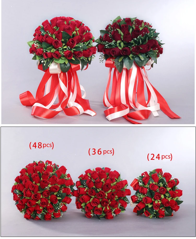 2018 Beautiful Handmade Flowers 36 pcs Artificial Rose Flowers Pearls Bride Bridal Lace Accents Wedding Bouquets with Ribbon