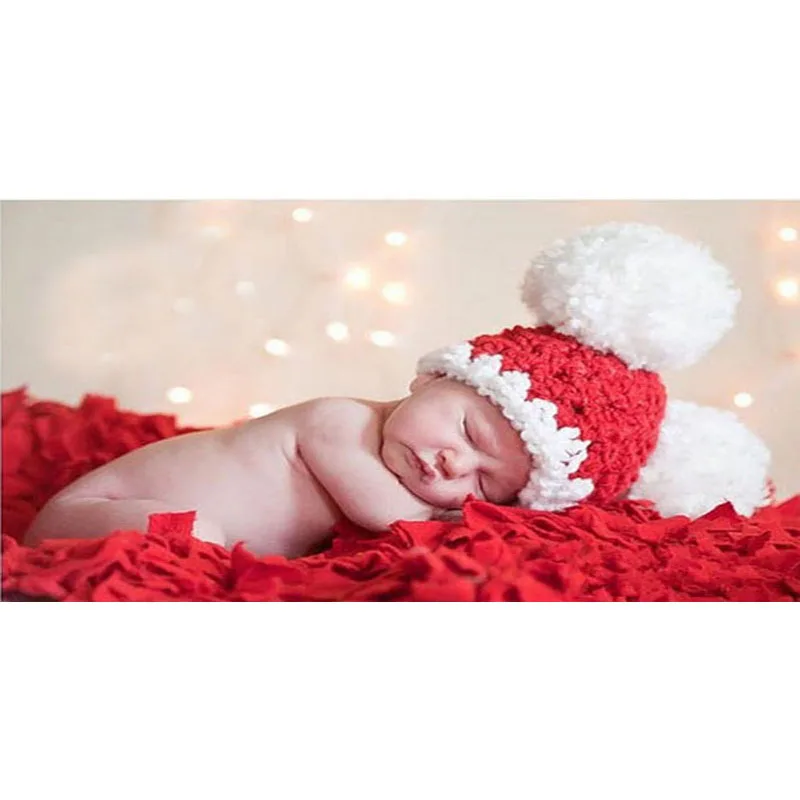 Christmas Baby Santa Hat Toddler Girl Pom-Pom Beanie Hat Crochet Knit Baby Hat Newborn Photography Props 1pc H158