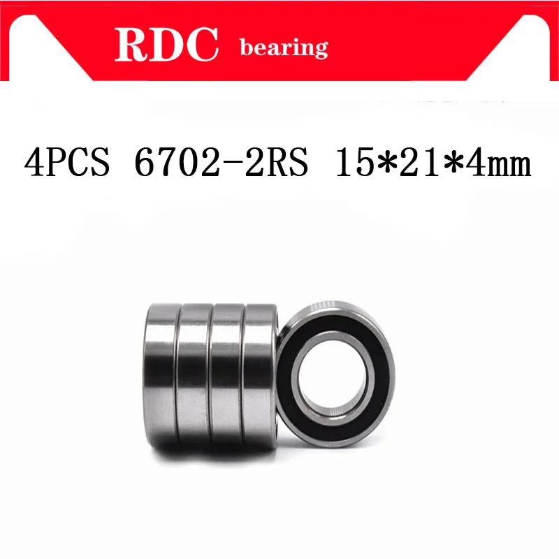 Free Shipping 4PCS ABEC-5 6702-2RS High quality 6702RS 6702 2RS RS 15x21x4 mm Miniature Rubber seal Deep Groove Ball Bearing NEW