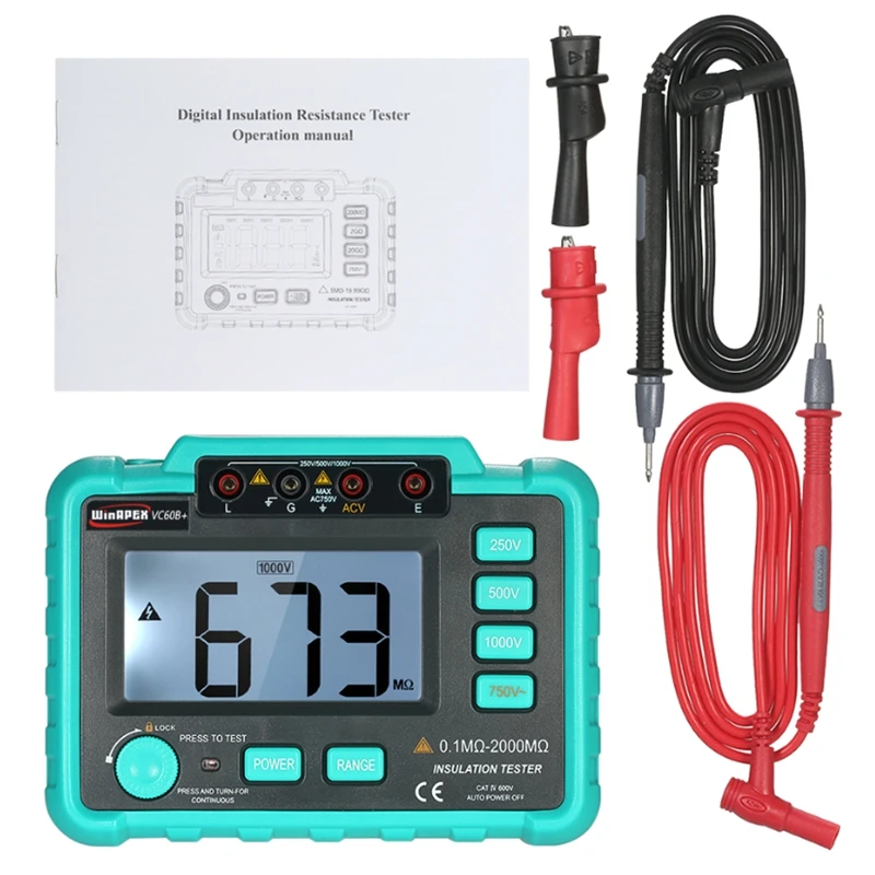 VC60B + Tester izolacji Tester rezystancji impedancji uziemienia DC250V/1000V Medyczny Megohm Cyfrowy miernik rezystancji izolacji