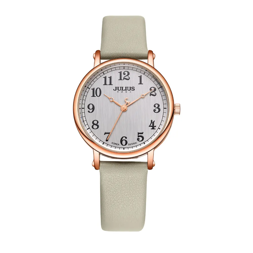 JULIUS Ladies Watches Top Brand Luxury Dark Green Simple Casual Dress Leather Strap Silver Rose Gold Arabic Number Montre JA-949