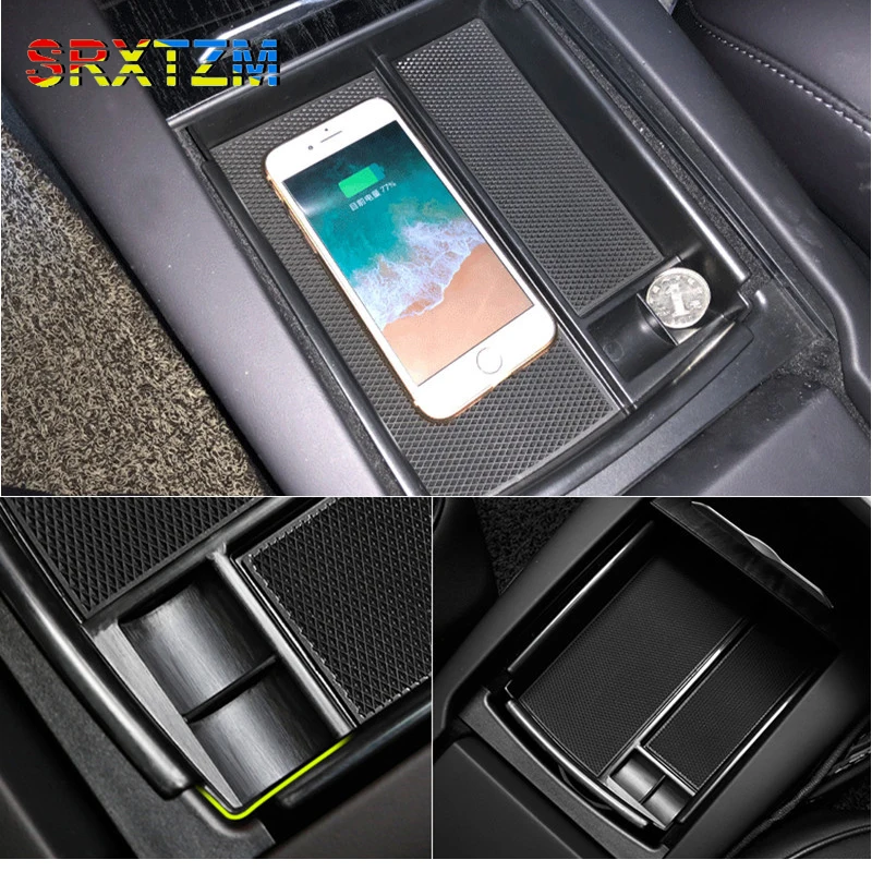 SRXTZM For Tesla Model X Model S 2016-2018 Special Armrest Storage Box Car Center Console Organizer Mobile Phone Wireless Charge