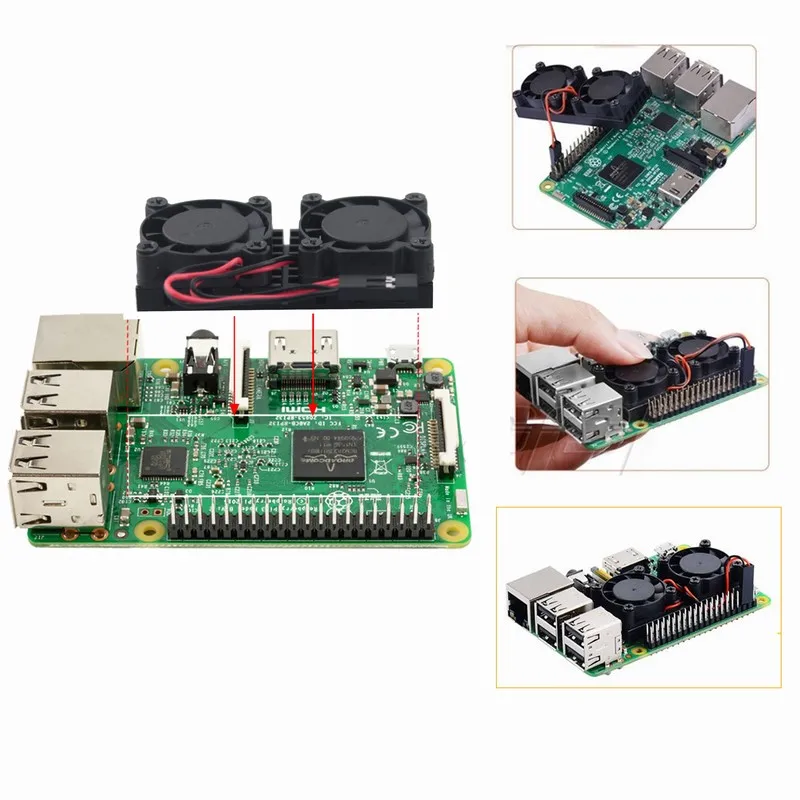 2 stücke Gdstime Ultimative Dual Lüfter und RAM Kupfer Kühlkörper Kühler Für Raspberry Pi 3 Raspberry Pi 2 modell BB + NESPi