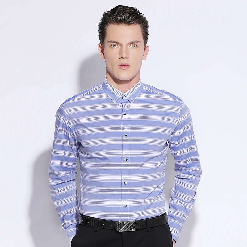 GREVOL Men's Shirts New Arrival Striped 100% Cotton Casual Shirts Male Slim Fit Long Sleeve Social Business Shirts