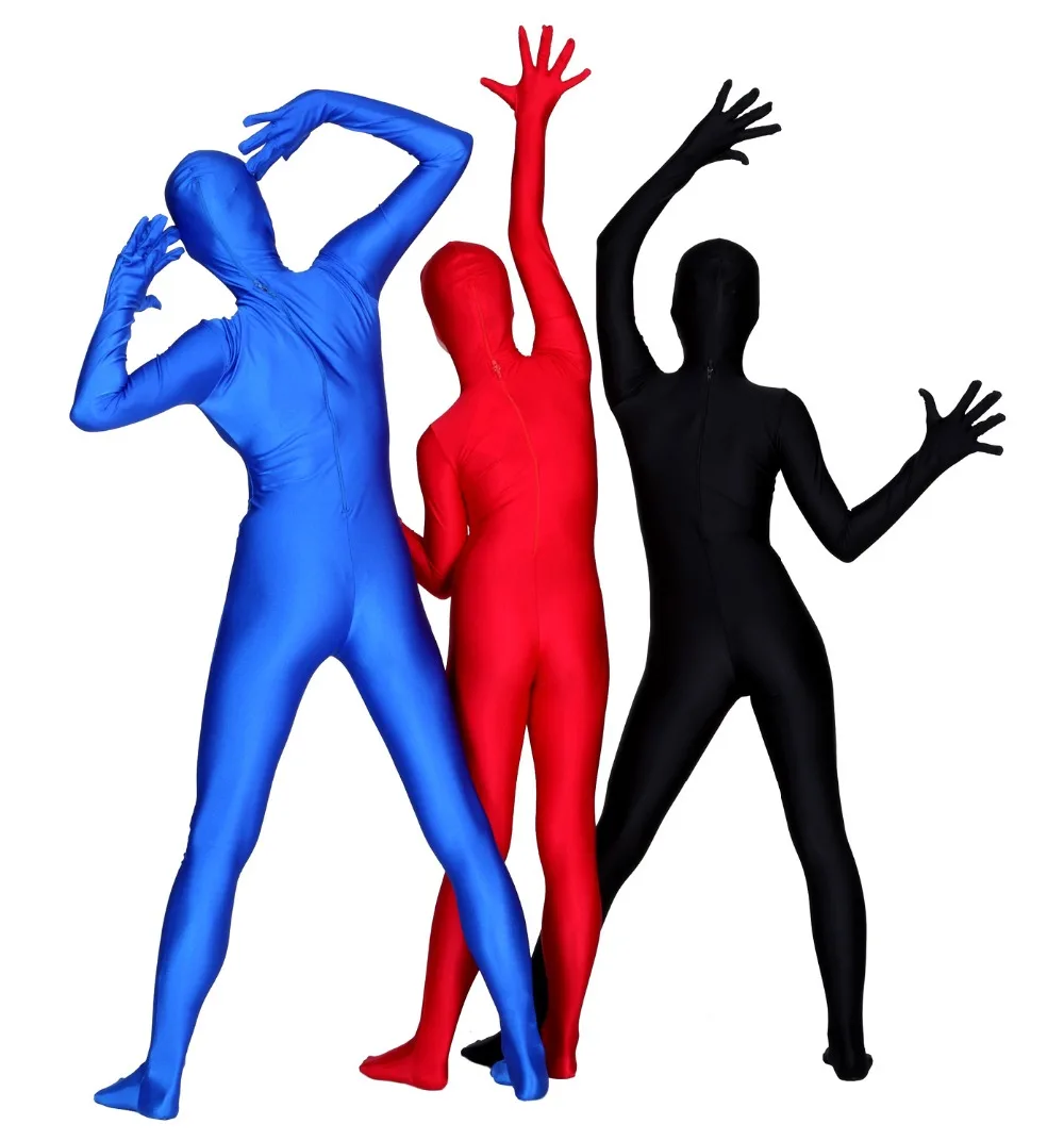 Womens Open Face Spandex Zentai Suit Costume No Face Full Body Zentai Bodysuits With Hood Feet Zipper Skin Tight Lycra Suits