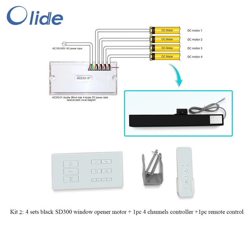 Olide Skylight/Roof Automatic Window Opener,4 Channels Controller With 4 Window Closer Device