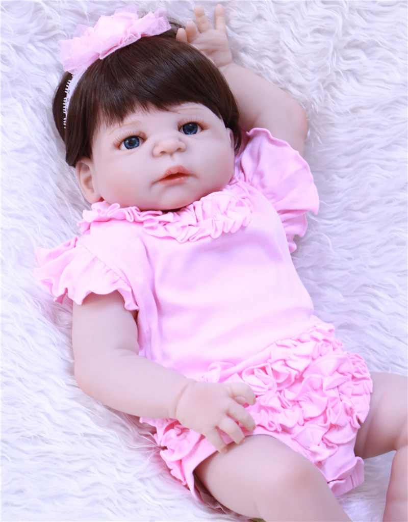 

22"55cm Silicone reborn dolls bebe newborn girl real alive can enter water can sit and lie pink princess dolls child gift