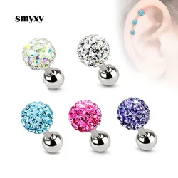 Women stainless steel Ear Studs Punk Crystal ball T-Type Screw Cute Stud Earrings Medical Titanium Steel Ear Piercing Jewelry