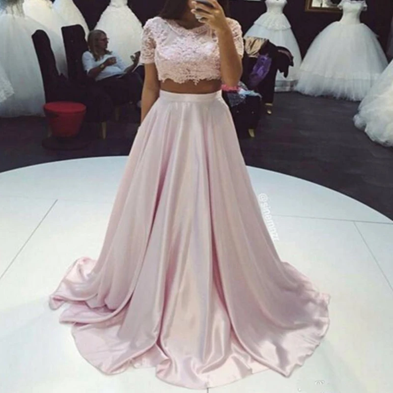 2019 moderno duas peças rosa a linha vestidos de baile apliques longos vestidos de noite vestidos de festa robe de festa